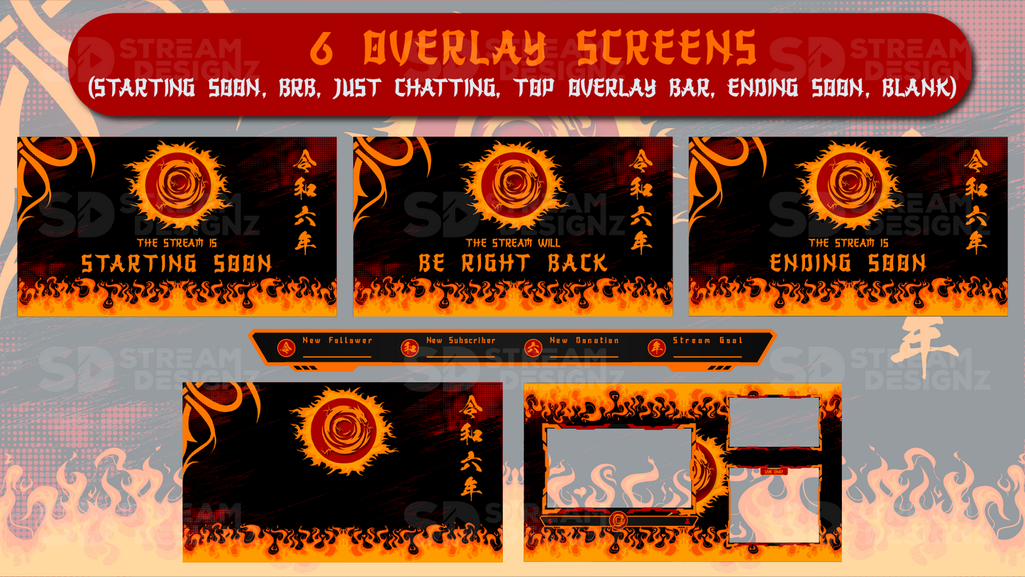 static stream overlay package 6 overlay screens akatsuki stream designz