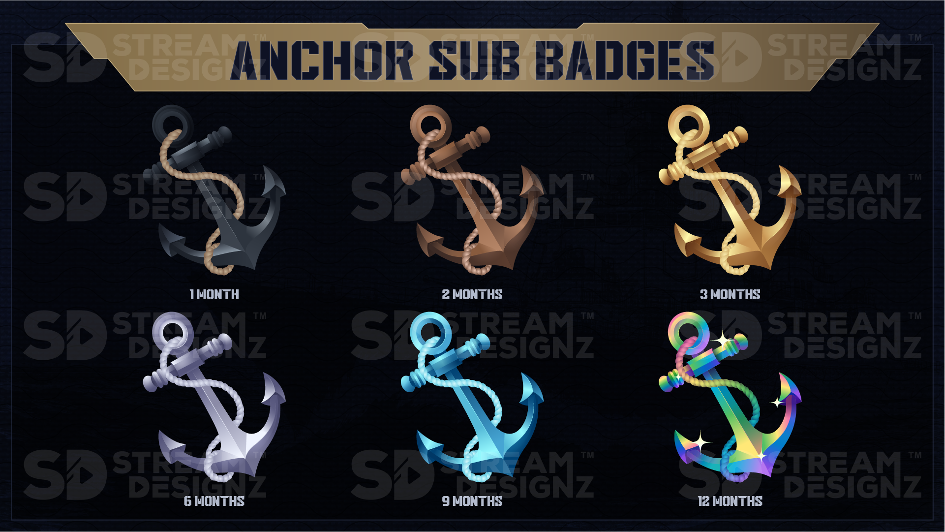 6 pack sub badges preview image anchor stream designz