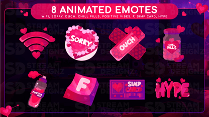 8 pack emotes preview image valentine lofi stream designz