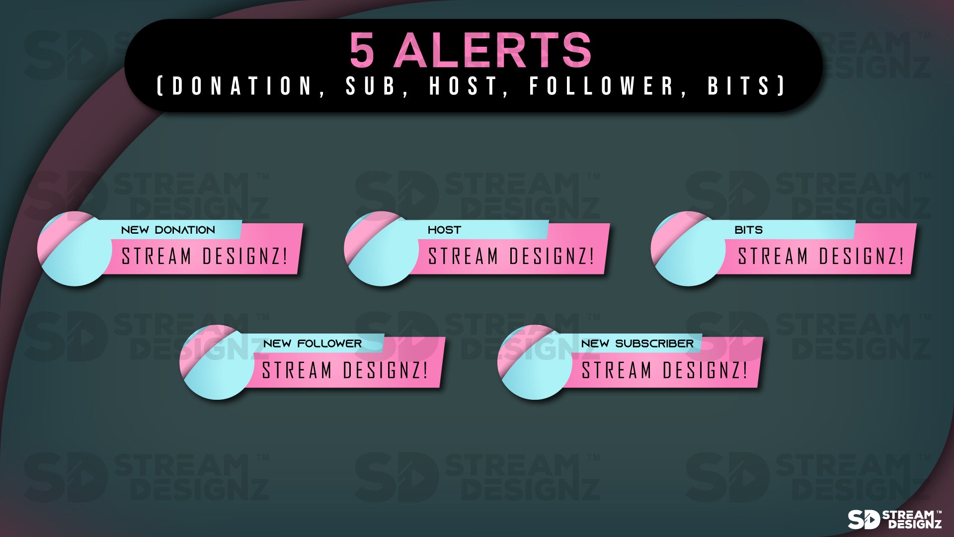 stream overlay package 5 alerts Arctic - Baby blue and Pink stream designz