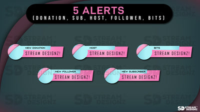 stream overlay package 5 alerts Arctic - Baby blue and Pink stream designz