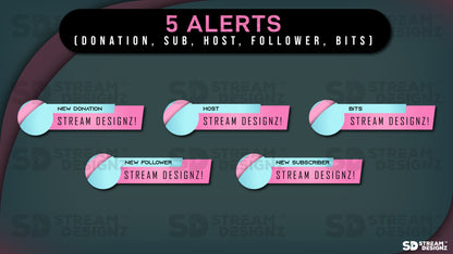 stream overlay package 5 alerts Arctic - Baby blue and Pink stream designz