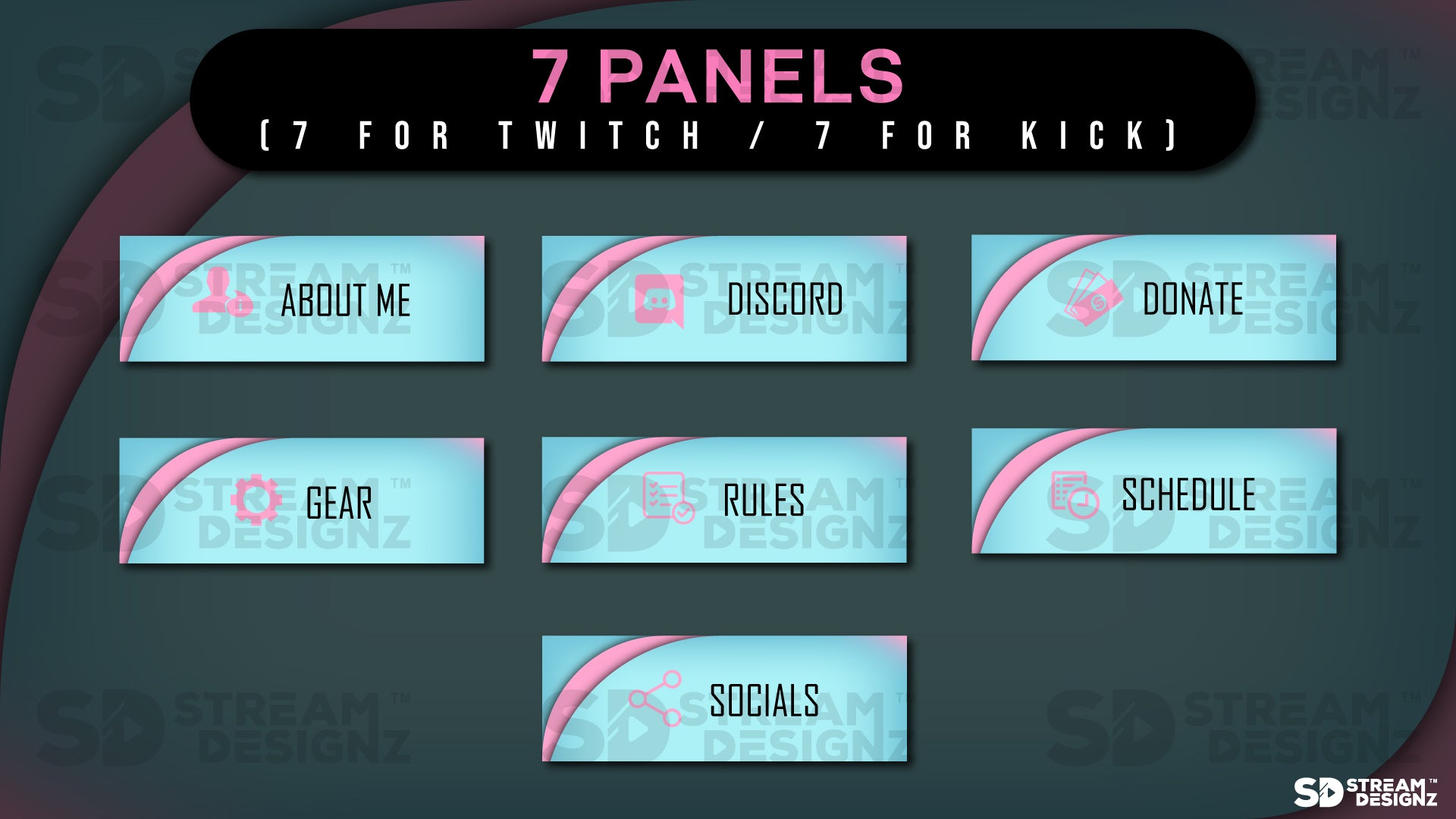 stream overlay package 7 panels Arctic - Baby blue and Pink stream designz