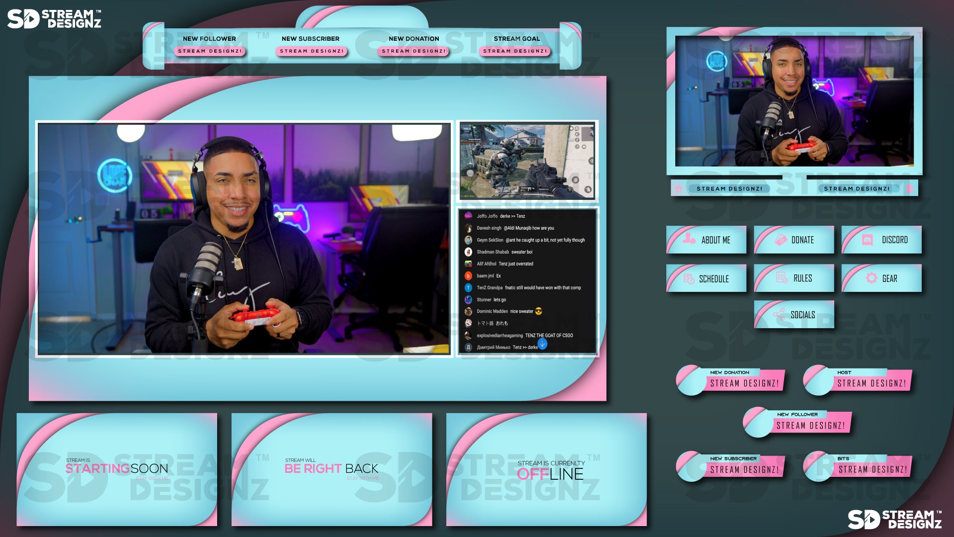 stream overlay package feature image Arctic - Baby blue and Pink stream designz