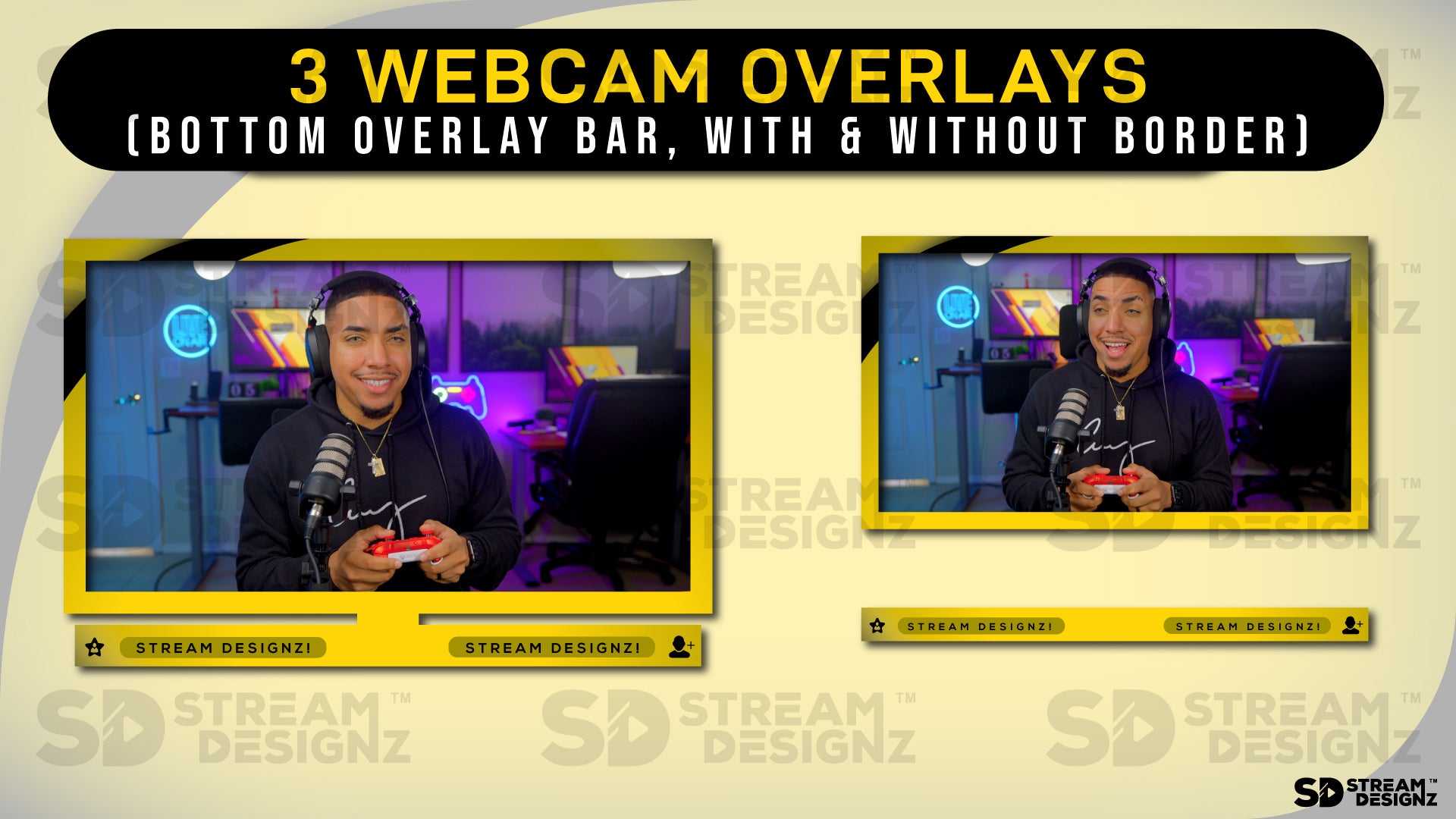 stream overlay package 3 webcam overlays Arctic - Black and Gold stream designz