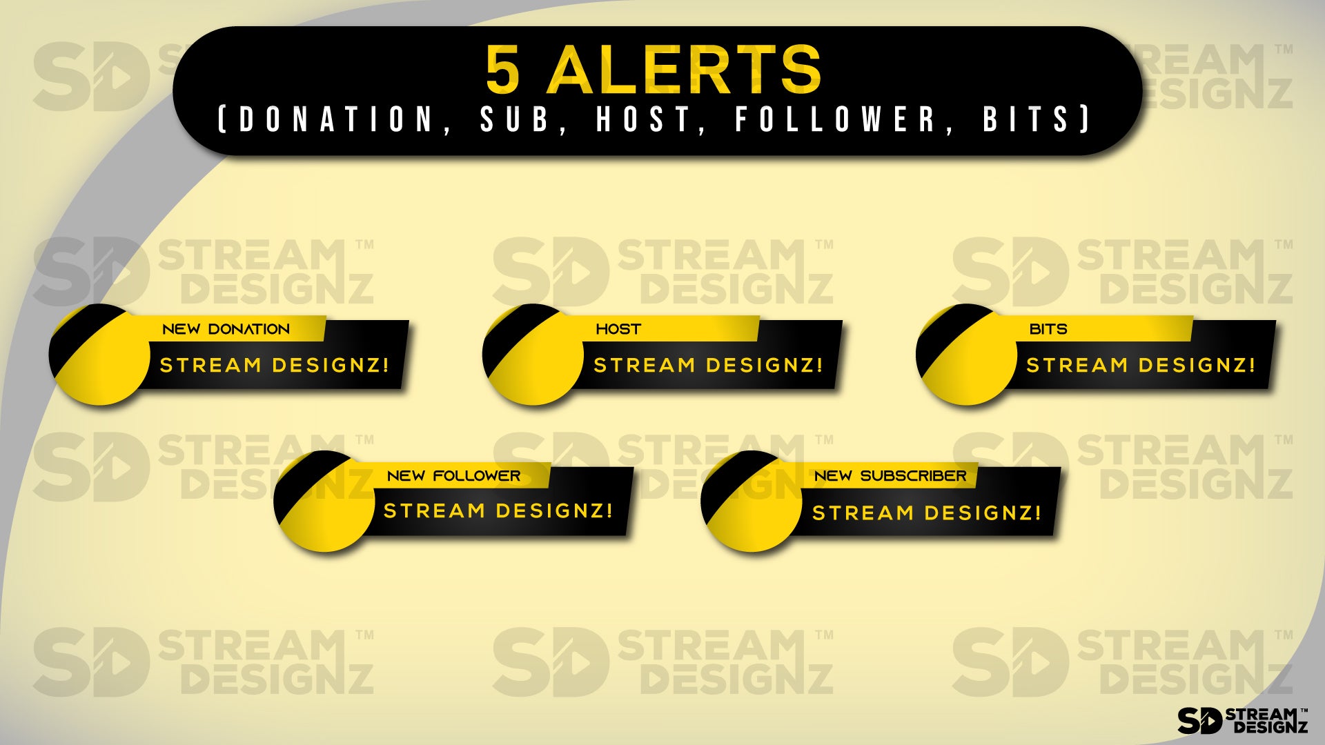 stream overlay package 5 alerts Arctic - Black and Gold stream designz