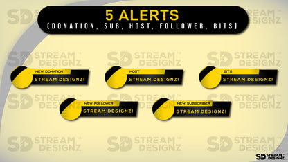 stream overlay package 5 alerts Arctic - Black and Gold stream designz