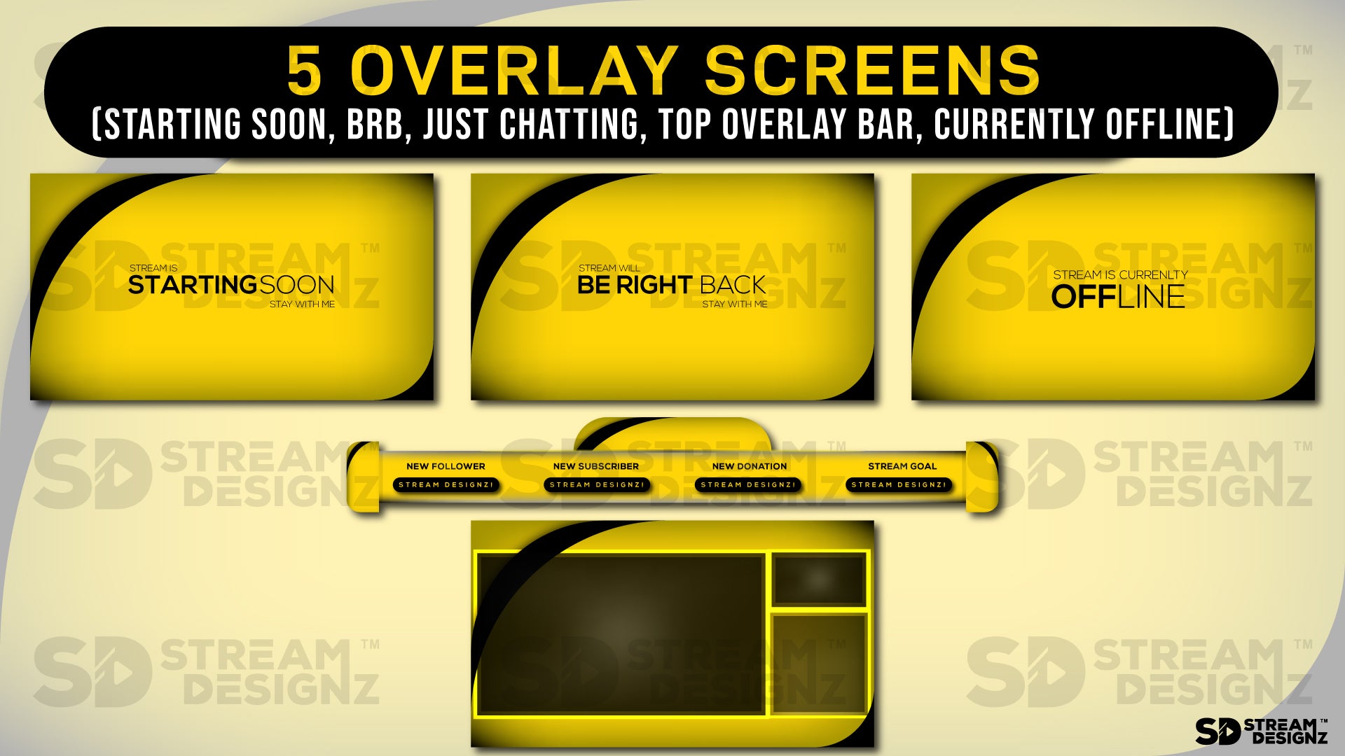 stream overlay package 5 overlay screens Arctic - Black and Gold stream designz