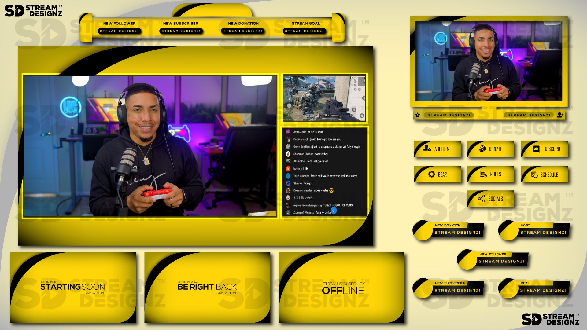 stream overlay package feature image Arctic - Black and Gold stream designz