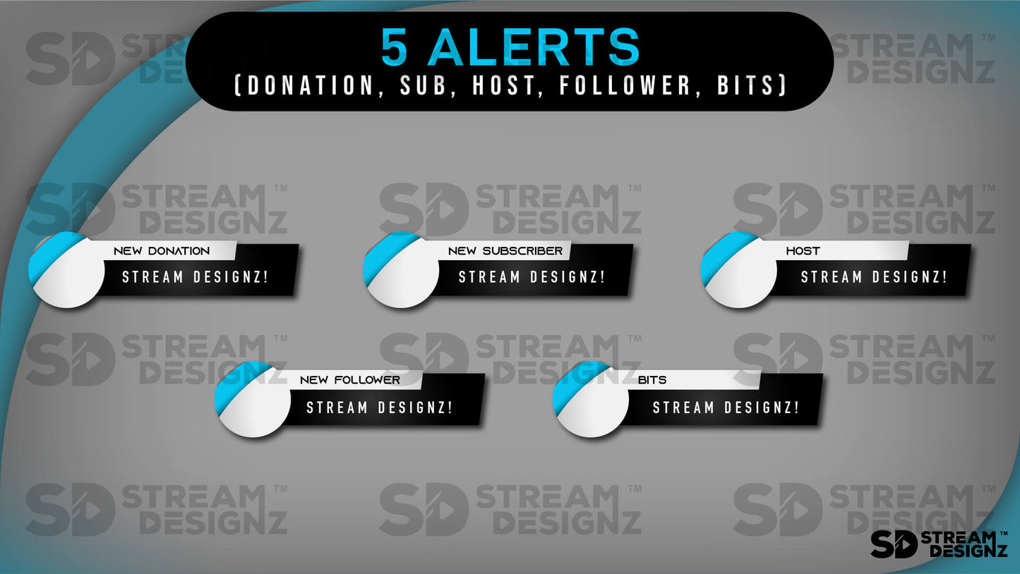 Animated Stream Overlay Package Artic Blue & White 5 alerts Stream Designz