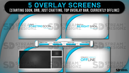 Static Stream Overlay Package Artic Blue & White 5 overlay screens Stream Designz