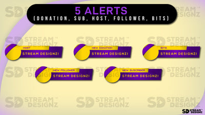 stream overlay package 5 alerts Arctic - Purple and Gold stream designz