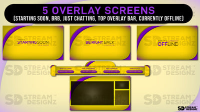stream overlay package 5 overlay screens Arctic - Purple and Gold stream designz