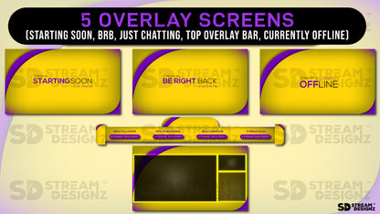 stream overlay package 5 overlay screens Arctic - Purple and Gold stream designz