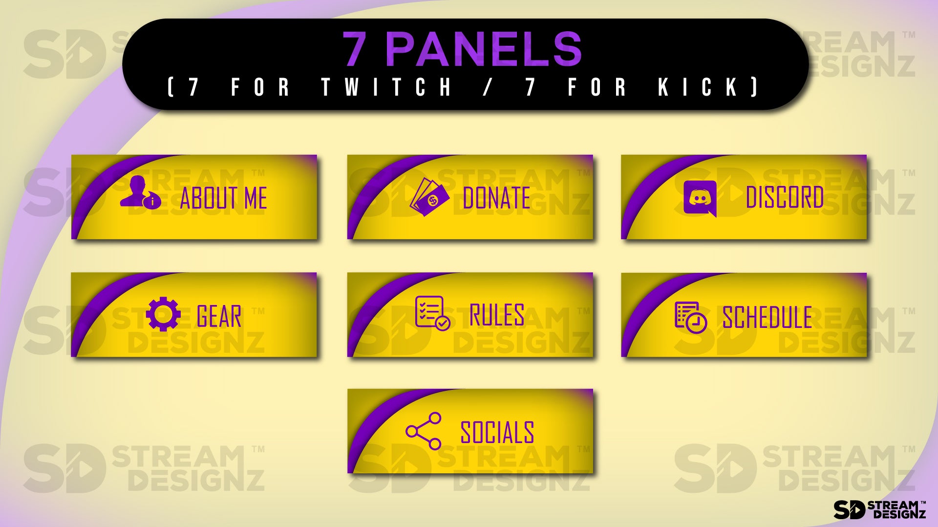stream overlay package 7 panels Arctic - Purple and Gold stream designz