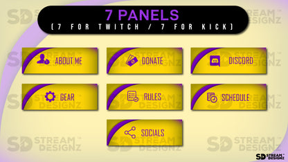 stream overlay package 7 panels Arctic - Purple and Gold stream designz