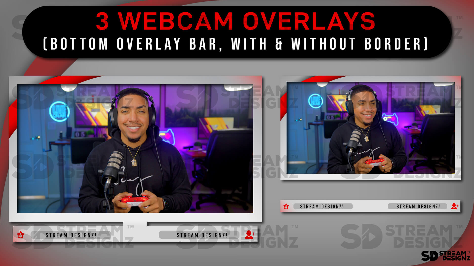 Animated stream overlay package arctic red and white 3 webcam overlays stream designz