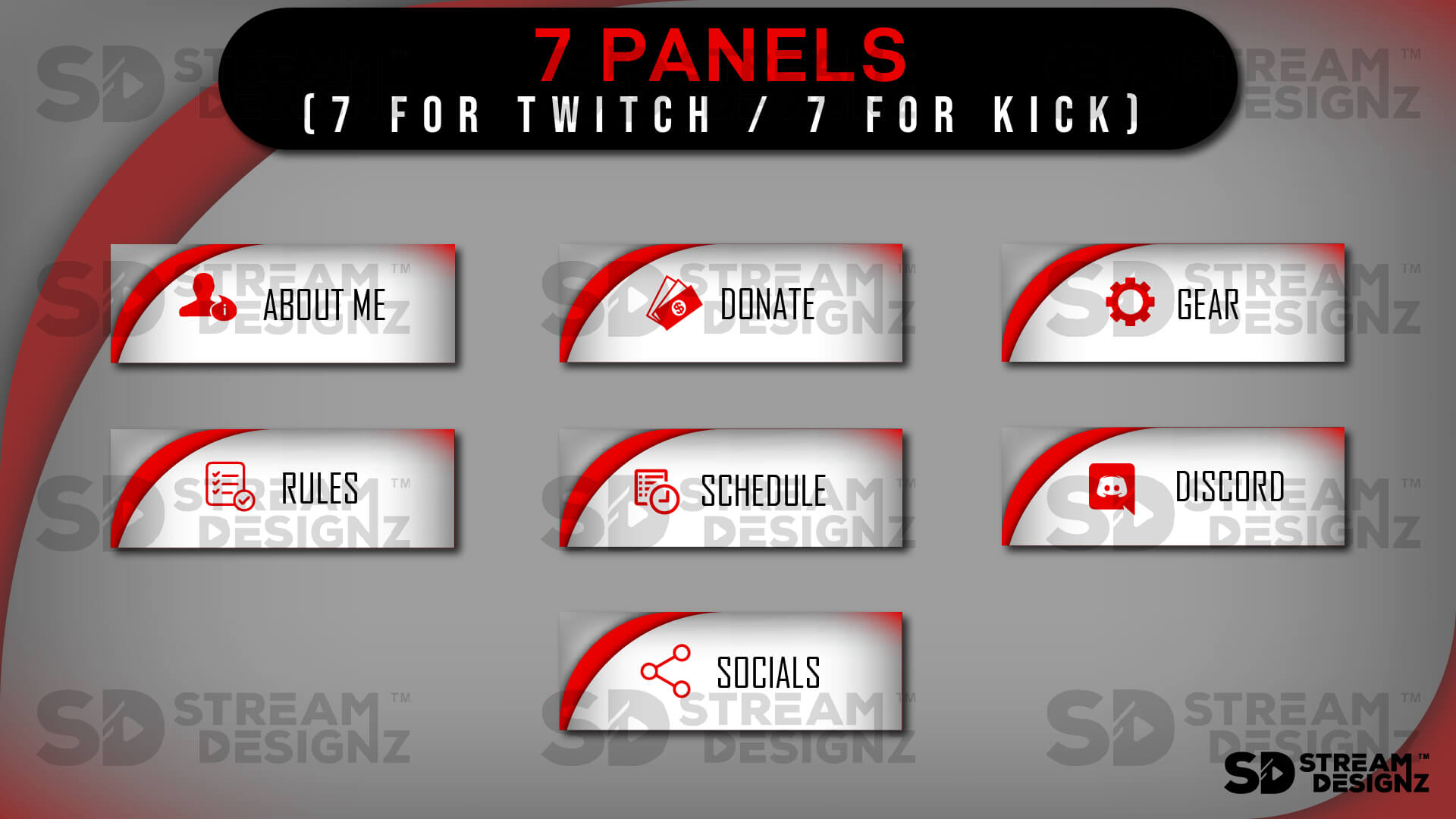 Animated stream overlay package arctic red and white 7 panels stream designz