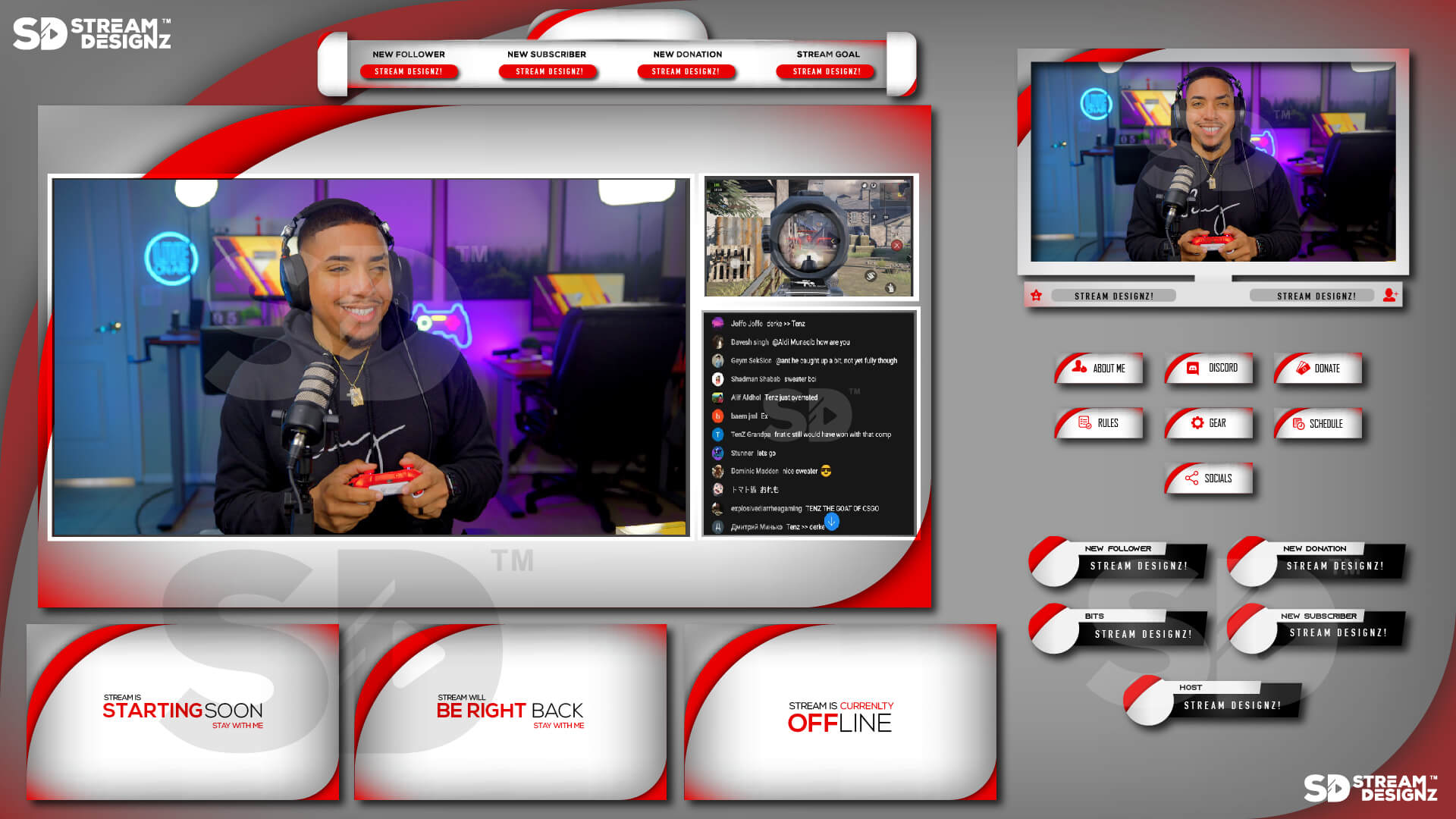 static Stream Overlay Package - Arctic Red & White - feature image Stream Designz
