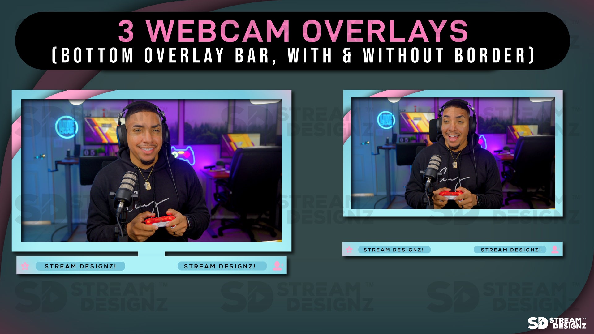 stream overlay package 3 webcam overlays Arctic - Baby blue and Pink stream designz