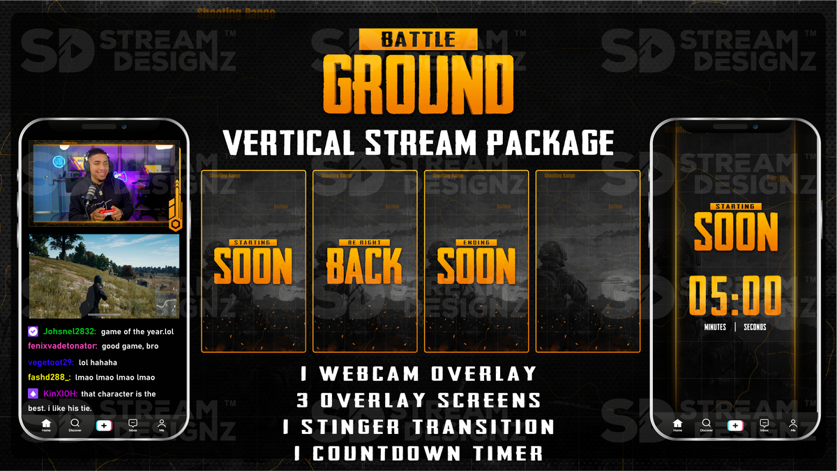 TikTok Vertical Stream Overlay Package - Battleground | Stream Designz