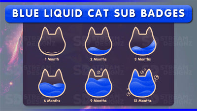 6 pack sub badges preview image blue liquid cat stream designz