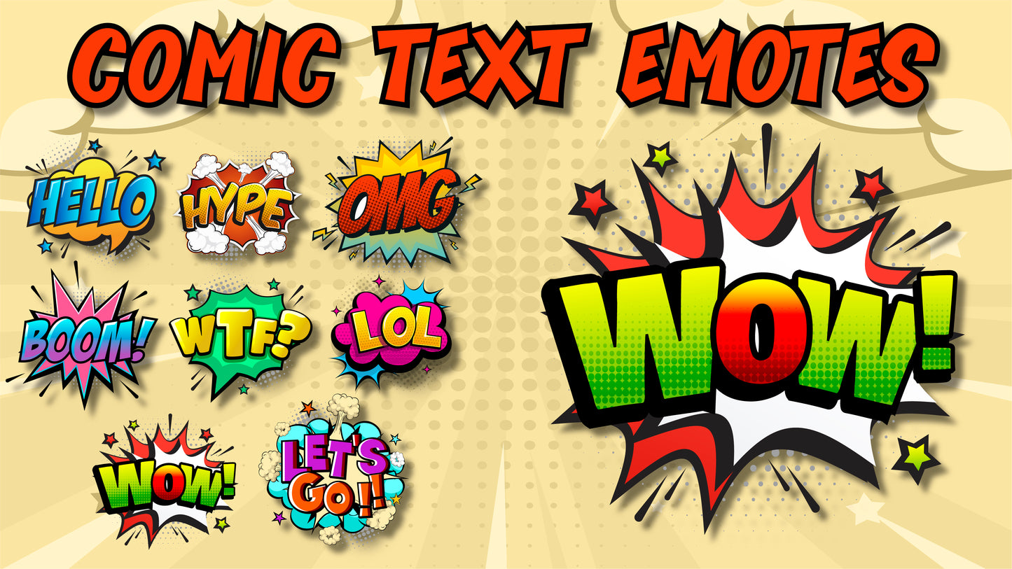 8 pack emotes - comic text preview image - stream designz