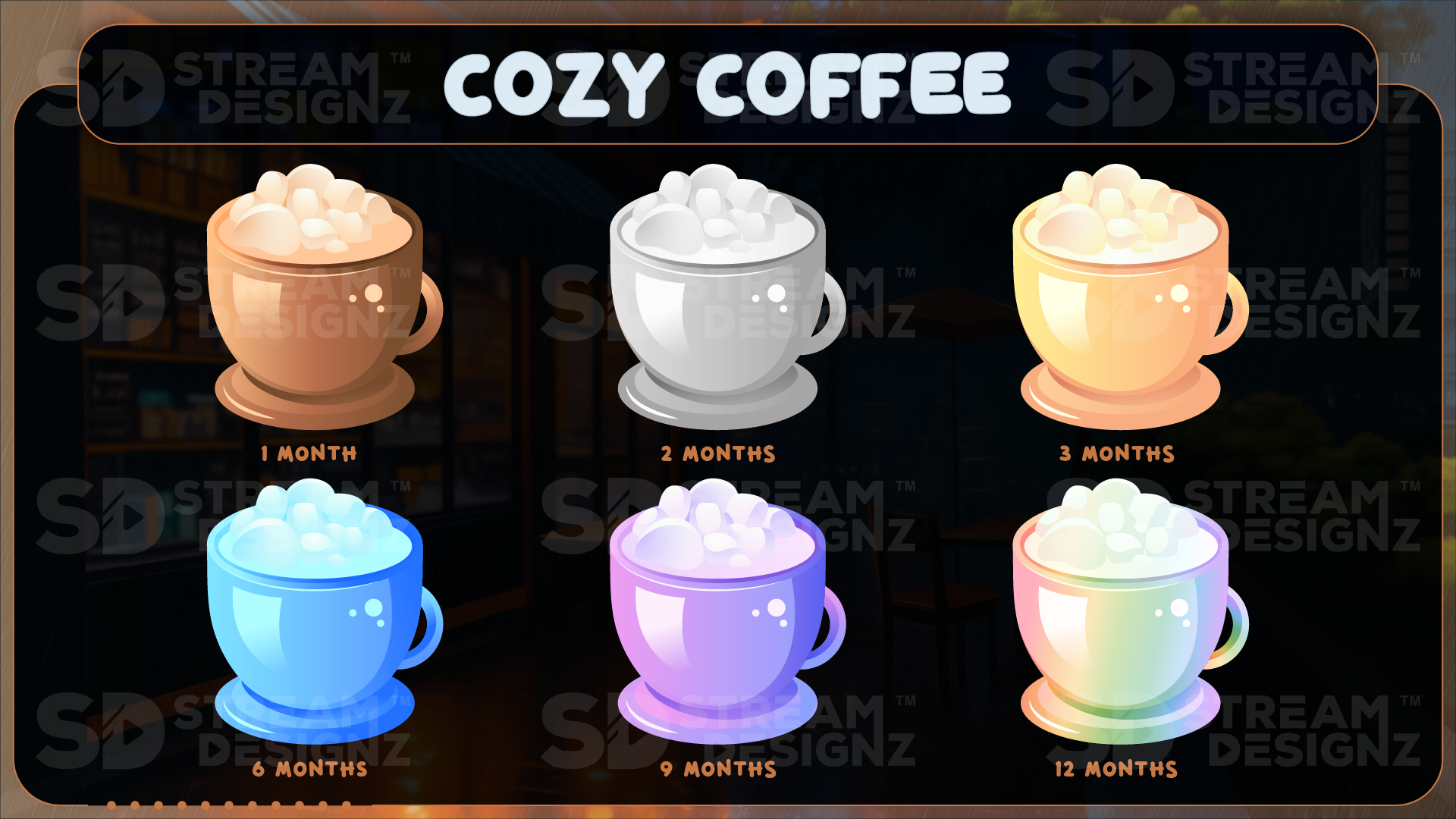 6 pack sub badges preview image cozy coffee stream designz