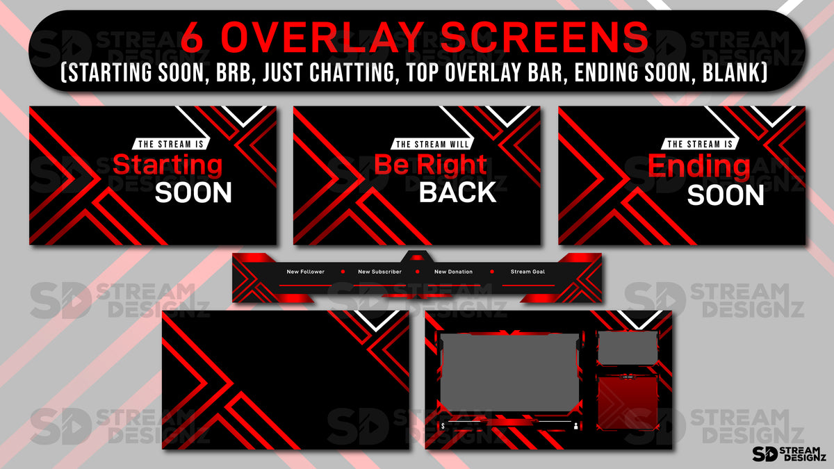 Animated Stream Overlay Package - Crimson | Stream Designz