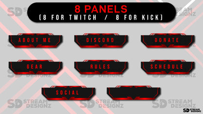 static stream overlay package crimson 8 panels stream designz