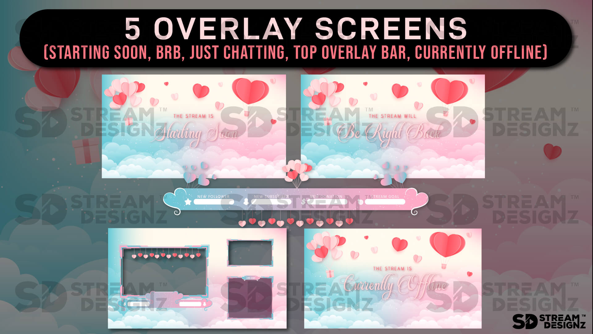 static stream overlay package day of love 5 overlay screens stream designz