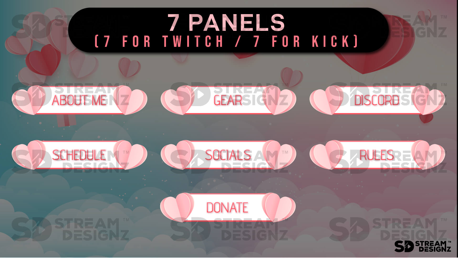 static stream overlay package day of love 7 panels stream designz