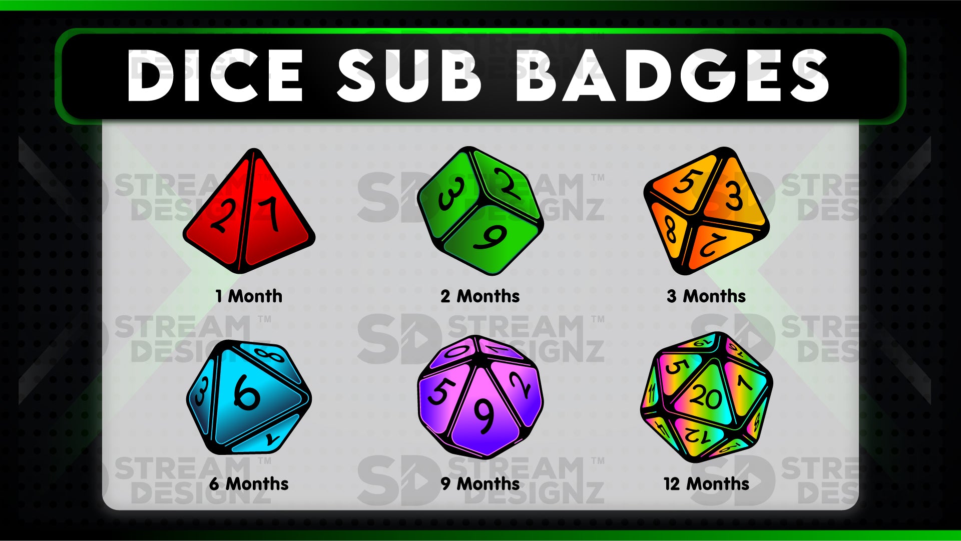 6 pack sub badges preview image dice stream designz