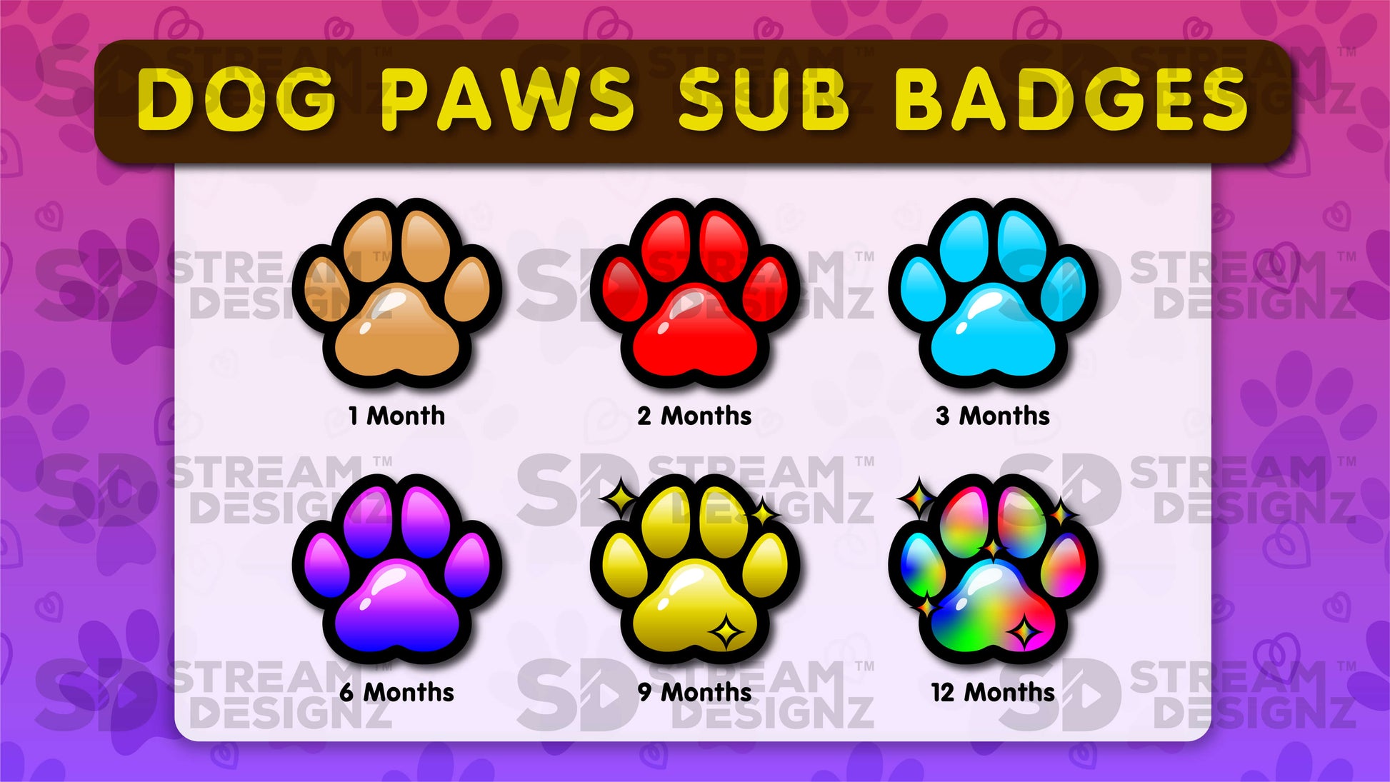 6 pack sub badges preview image dog paws stream designz