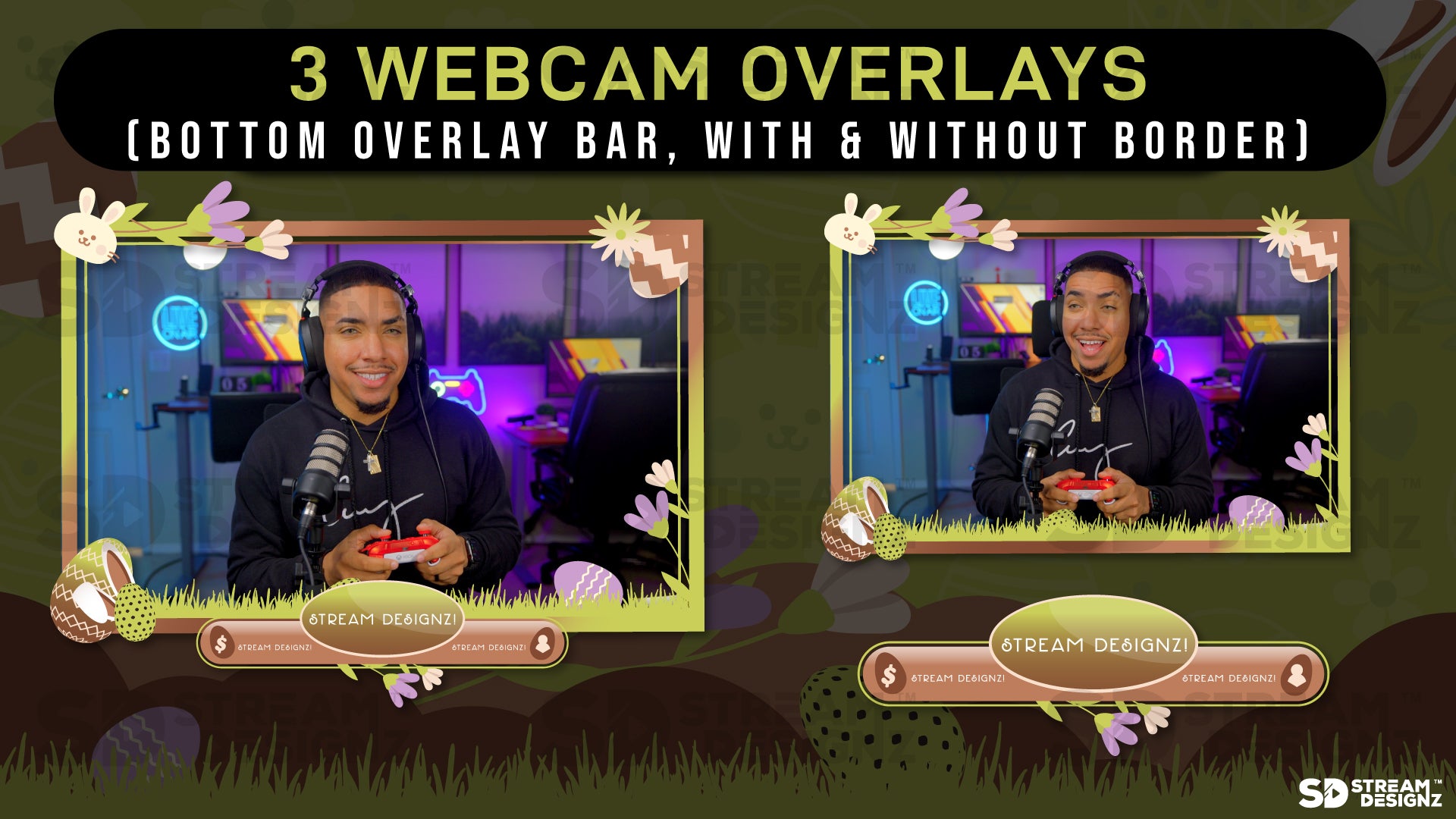 stream overlay package 3 webcam overlays Easter Egg - Brown and Green stream designz