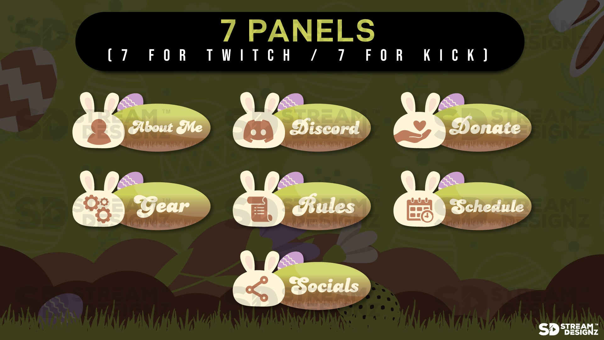 stream overlay package 7 panels Easter Egg - Brown and Green stream designz