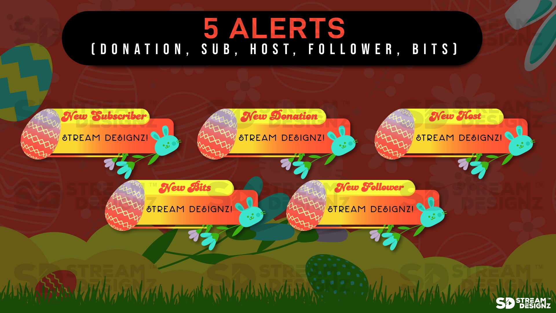 stream overlay package 5 alerts Easter Egg - Orange and Yellow stream designz