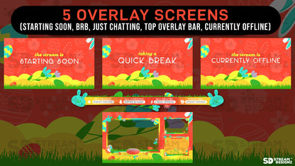 stream overlay package 5 overlay screens Easter Egg - Orange and Yellow stream designz