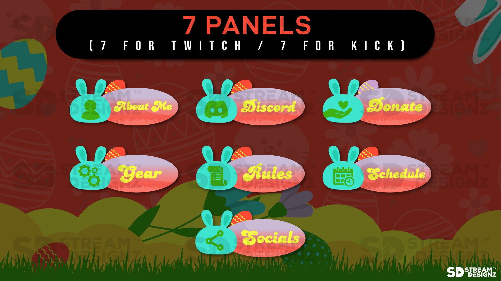 stream overlay package 7 panels Easter Egg - Orange and Yellow stream designz