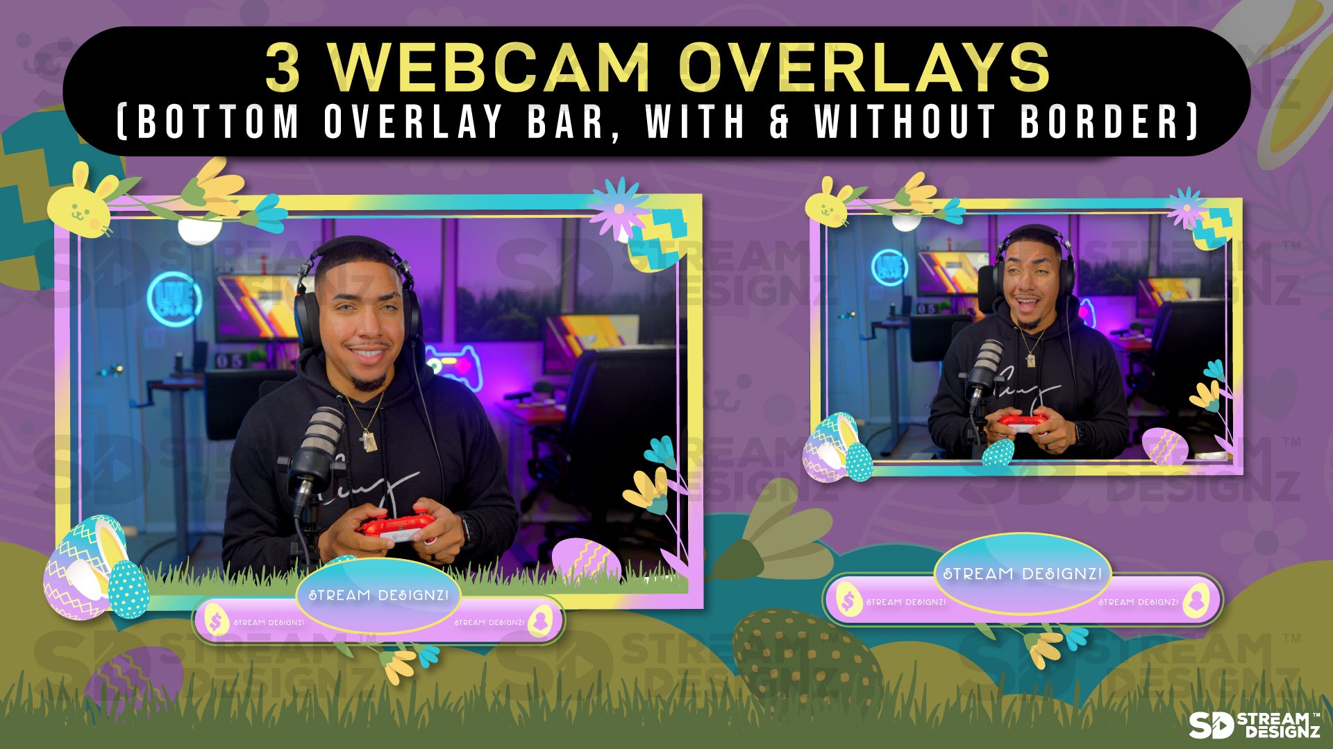 stream overlay package 3 webcam overlays Easter Egg - Purple, Blue, & Yellow stream designz
