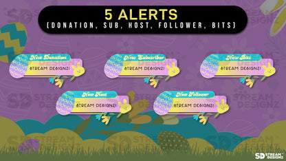 stream overlay package 5 alerts Easter Egg - Purple, Blue, & Yellow stream designz