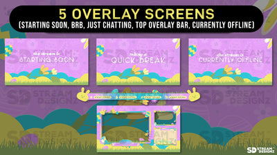 stream overlay package 5 overlay screens Easter Egg - Purple, Blue, & Yellow stream designz