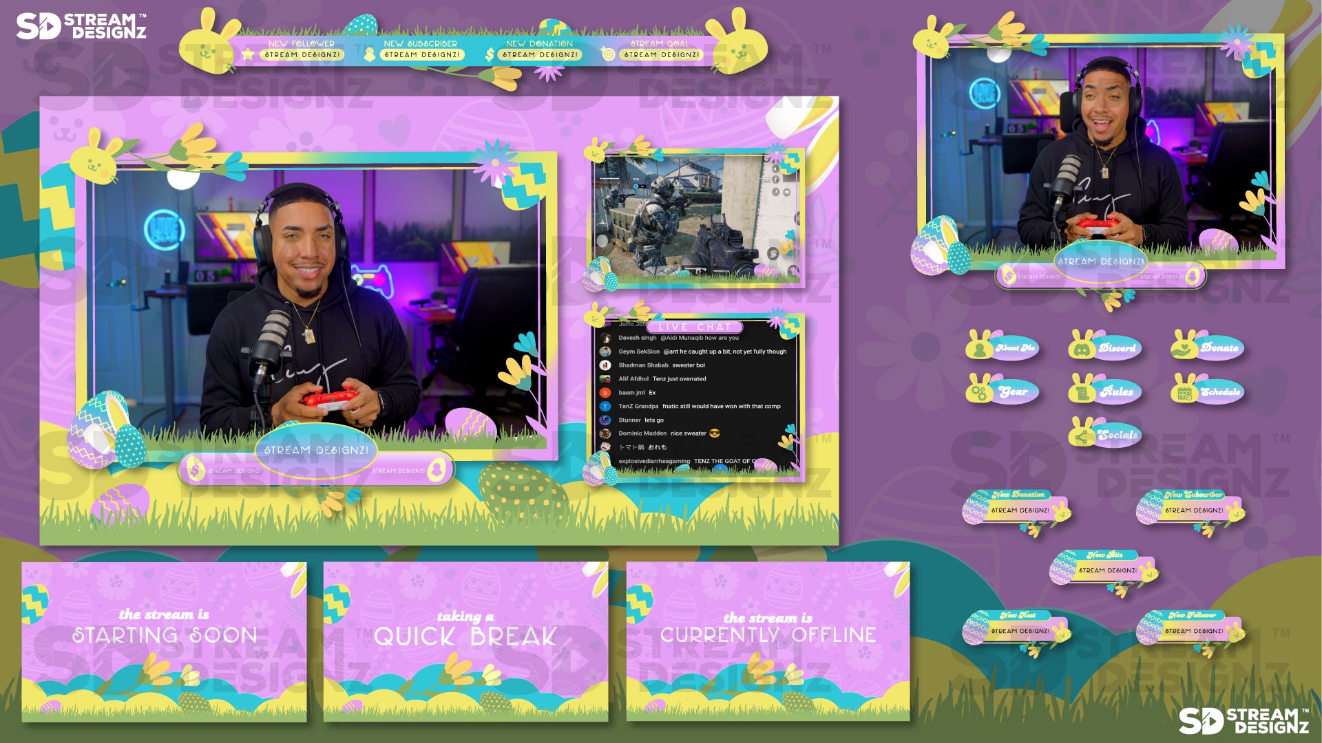 stream overlay package feature image Easter Egg - Purple, Blue, & Yellow stream designz