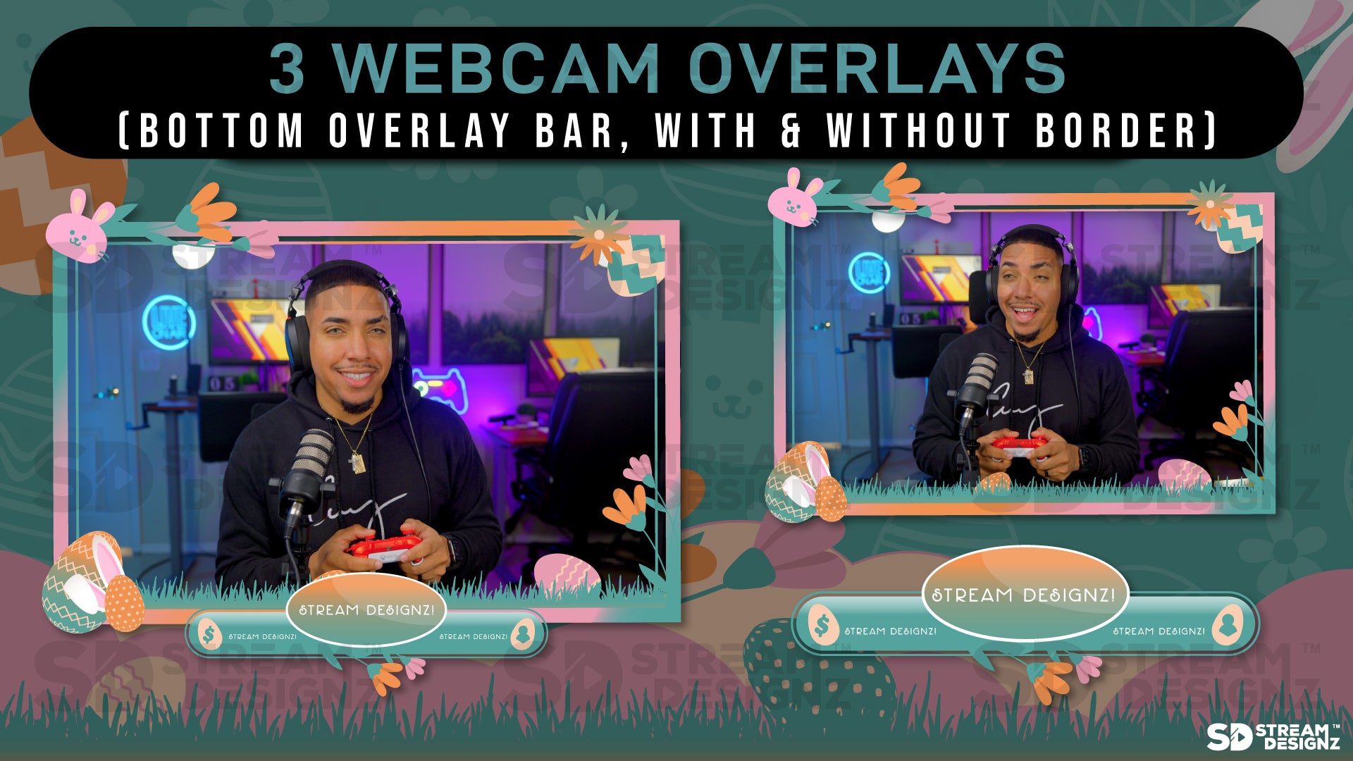 stream overlay package 3 webcam overlays Easter Egg - Teal & Pink stream designz