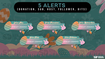 stream overlay package 5 alerts Easter Egg - Teal & Pink stream designz