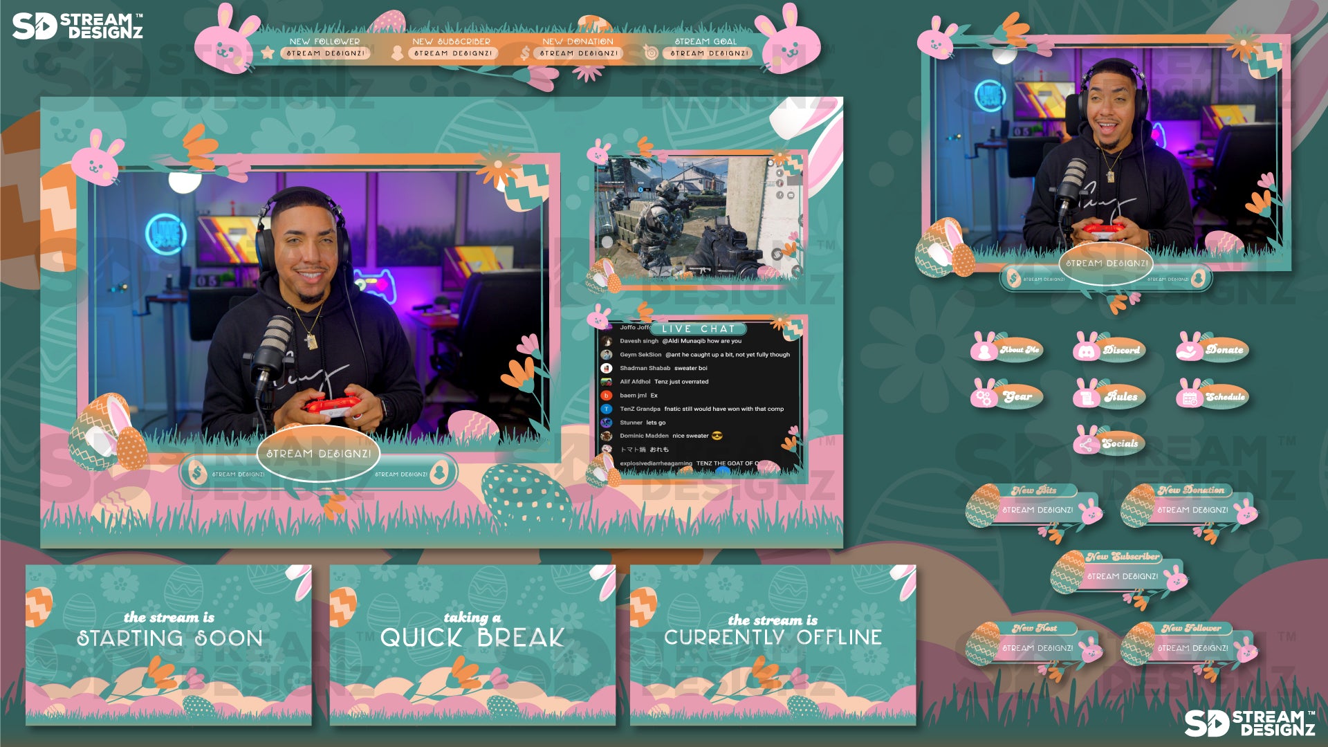 stream overlay package feature image Easter Egg - Teal & Pink stream designz