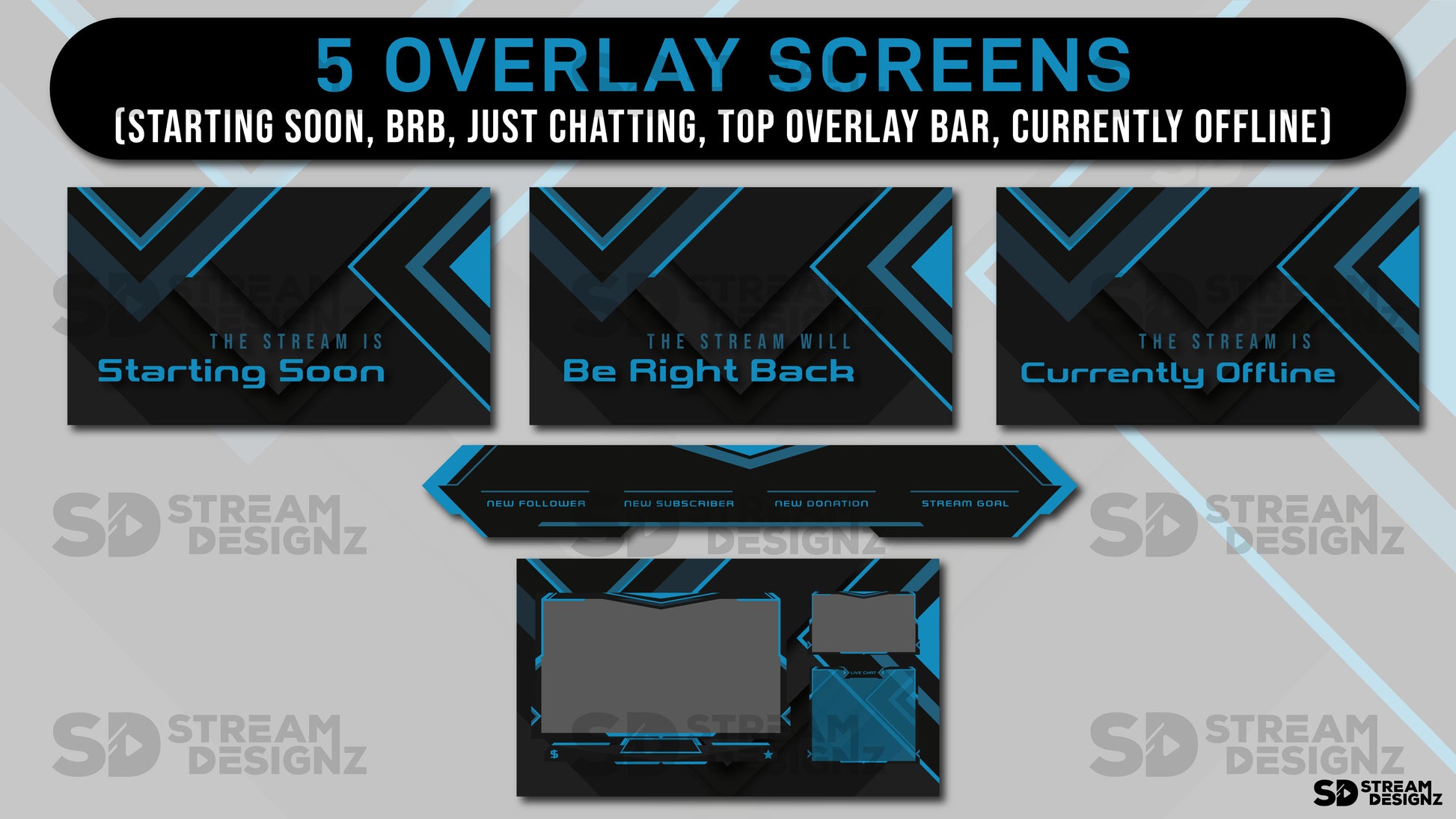 Animated stream overlay package electric overlay screens stream designz