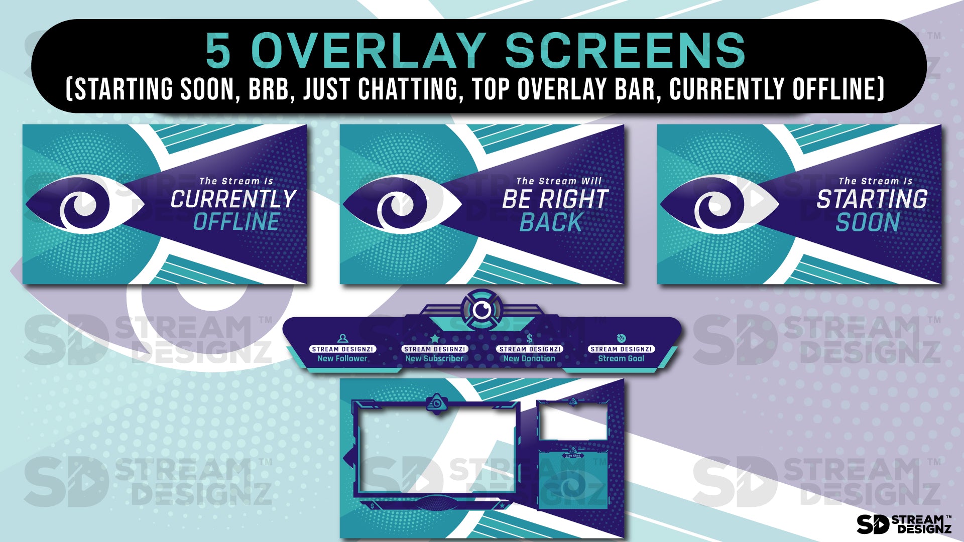 stream overlay package 5 overlay screens eye game stream designz