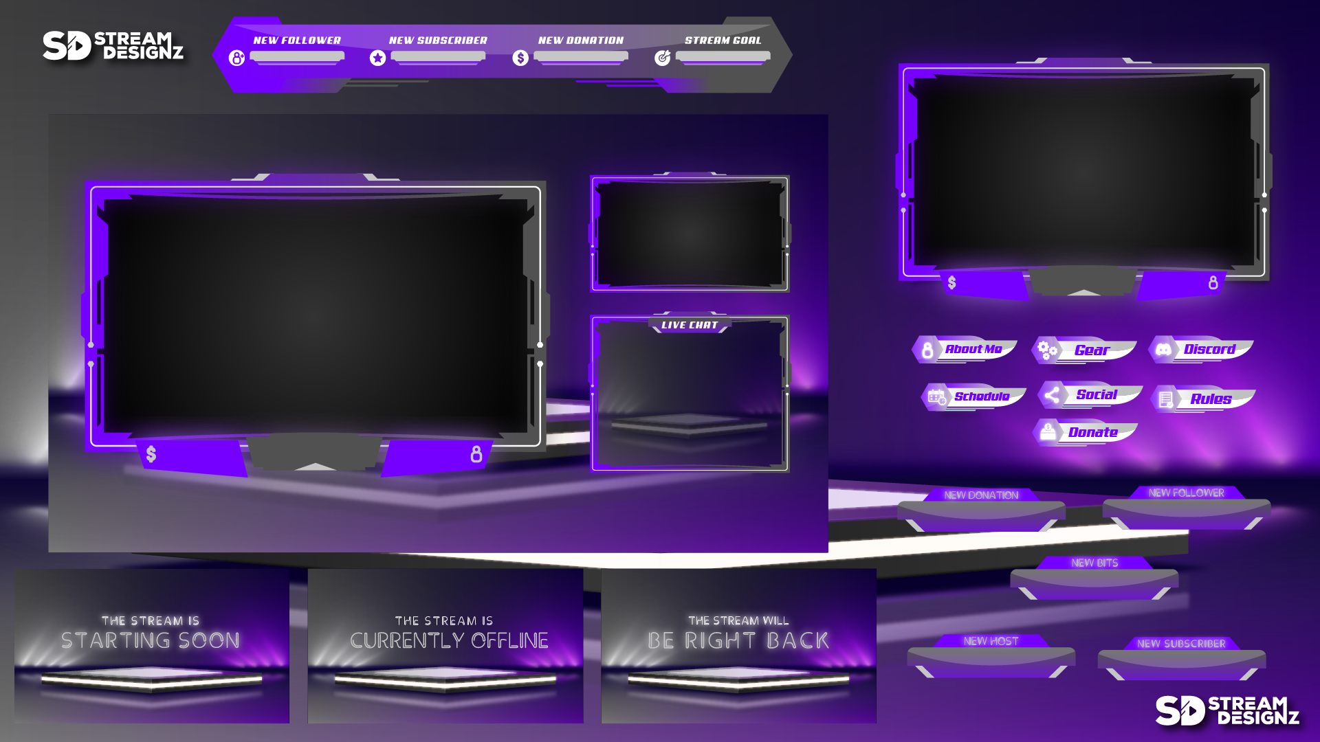 Acabando Stream Animated Stream Overlay Package - Ultraviolet | Stream Designz