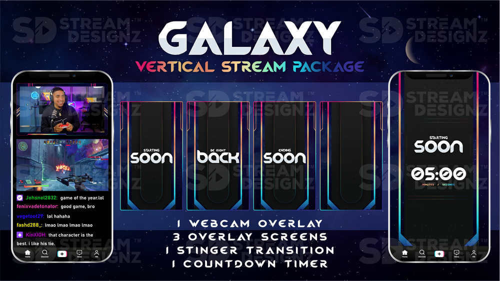 TikTok Vertical Stream Overlay Package - Galaxy | Stream Designz